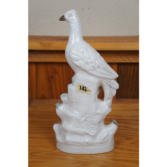 Mid 19th Century Antique Staffordshire Porcelain White Roc Bird Pheasant Figurine For Sale - Image 5 of 12