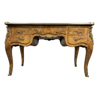 Louis XV Style Burl Walnut Writing Desk with Leather Top For Sale