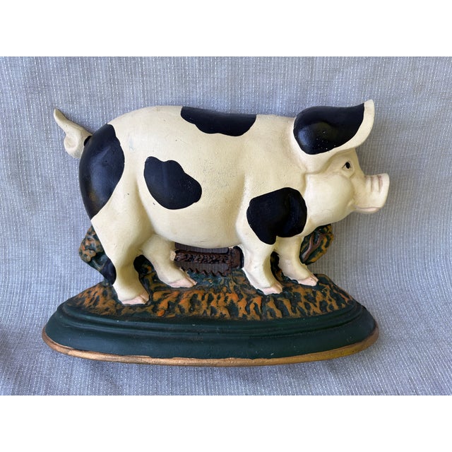 Vintage Cast Iron Happy Pig Doorstop For Sale In New York - Image 6 of 14