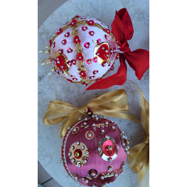 Vintage Folk Art Beaded Christmas Ornaments- Set of 4 For Sale - Image 4 of 13