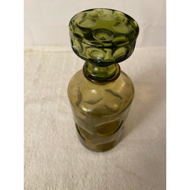 Green Vintage 1960's Olive Green Art Glass Decanter or Bottle With Stopper For Sale - Image 8 of 12