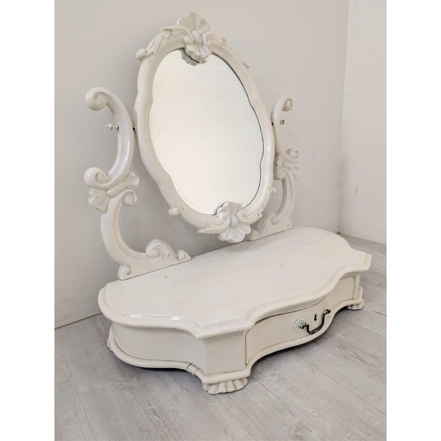 Vintage Whitewashed Dressing Table in Wood, 1940s For Sale - Image 9 of 18