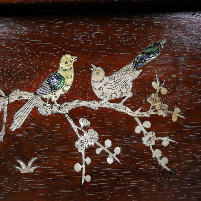 Brown Wooden Tea Tray With Mother-of-Pearl Bird and Blossom Inlay For Sale - Image 8 of 9