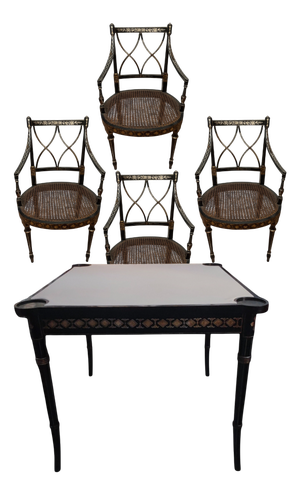 Lacquered Game Table with Chairs by Pierre Lottier, Set of 5