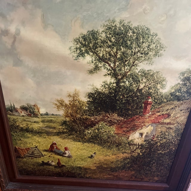 Copper 20th Century Reproduction of Vintage James Edward Meadows Canvas Print of Cottage Landscape Titled Rustic Peace Framed Signed Made by John Wanamaker For Sale - Image 8 of 11