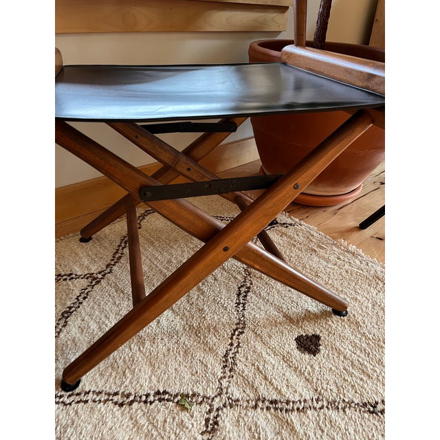 Vintage Mid-Century Black Leather Distressed Directors Chair For Sale - Image 9 of 12