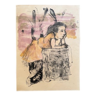 Mid 20th Century Large Alexander Dobkin Signed Limited Edition Lithograph of a Young Girl For Sale