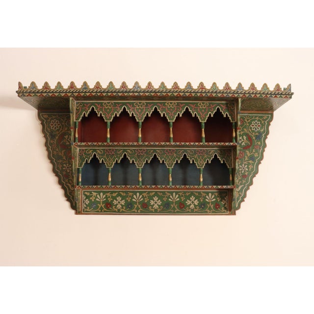 1940s Vintage Moroccan Hand Painted Wall Mounted Three Tiered Spice Shelf / Bracket For Sale - Image 5 of 14