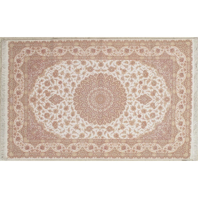 Late 20th Century Rare Finely Woven Persian Silk Qum, Handmade Oriental Rug, Soft Ivory For Sale - Image 11 of 18