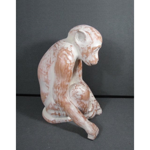 Sarreid Ltd. Spanish Carved Wood Sitting Monkey Sculpture Circa 1970s For Sale - Image 4 of 18