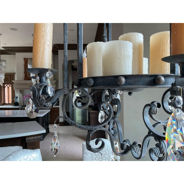 Vintage Wrought Iron and Crystal Chandelier by Ashore Lighting For Sale - Image 14 of 17