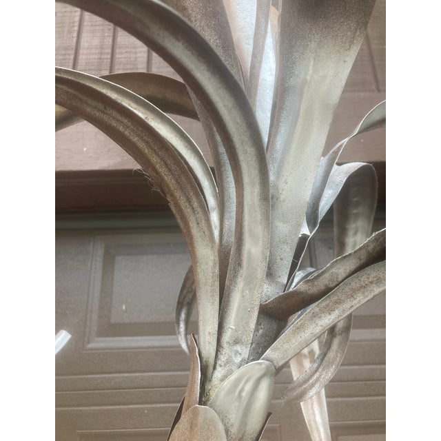Tole Double Palm Tree in Pot Hand Crafted in Italy 1960 - Silver on Aged Bronze Patina For Sale - Image 15 of 16