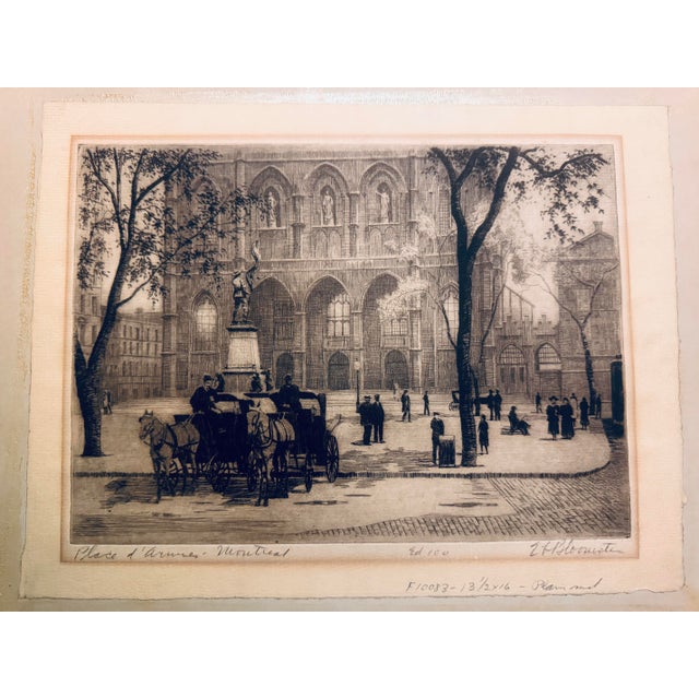 Printmaking Materials Signed Edgar L. Bloomster Etching “Place D’Armes – Montréal” | Limited Edition No. 100/100 | C. 1920 For Sale - Image 7 of 7
