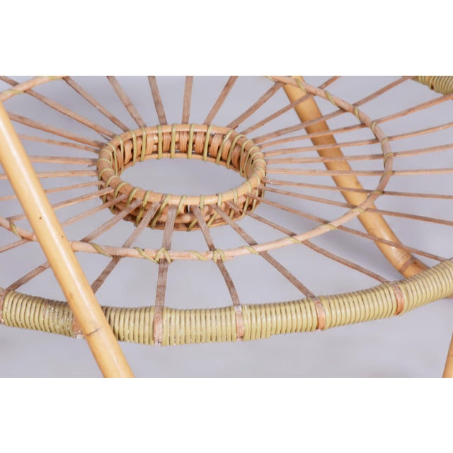 1940s Small Mid-Century Table in Rattan and Glass attributed to Alan Fuchs for Uluv, Former Czechoslovakia, 1940s For Sale - Image 5 of 9