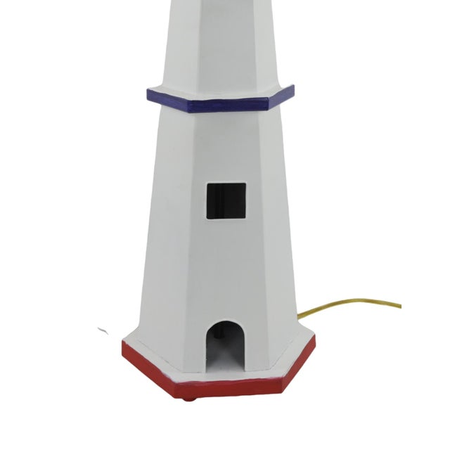 Vintage Red and Blue Lighthouse Nautical Table Lamp For Sale In New York - Image 6 of 7
