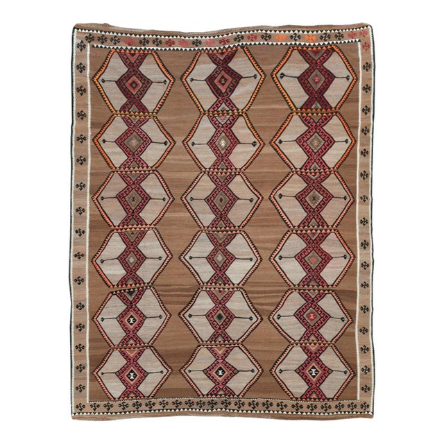 Galerie Shabab Collection Mid-20th Century Handmade Turkish Tribal Flatweave Kilim Room Size Carpet For Sale