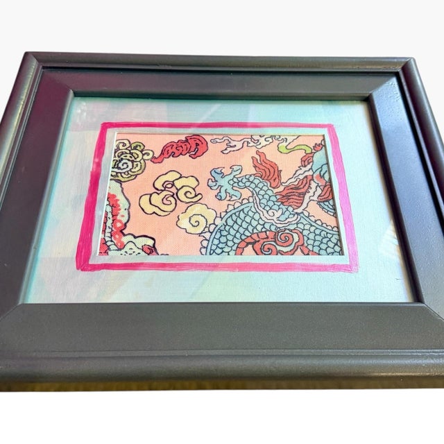 2020s Contemporary Framed Schumacher Magic Mountain Dragon Textile Art For Sale - Image 5 of 6