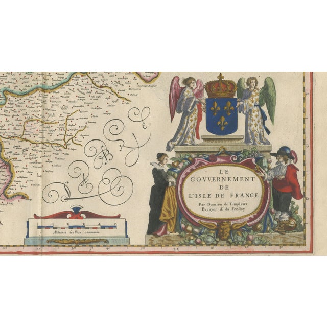 Blaeu Map of Île-De-France Paris Region with Royal Arms, 1642 For Sale - Image 4 of 10