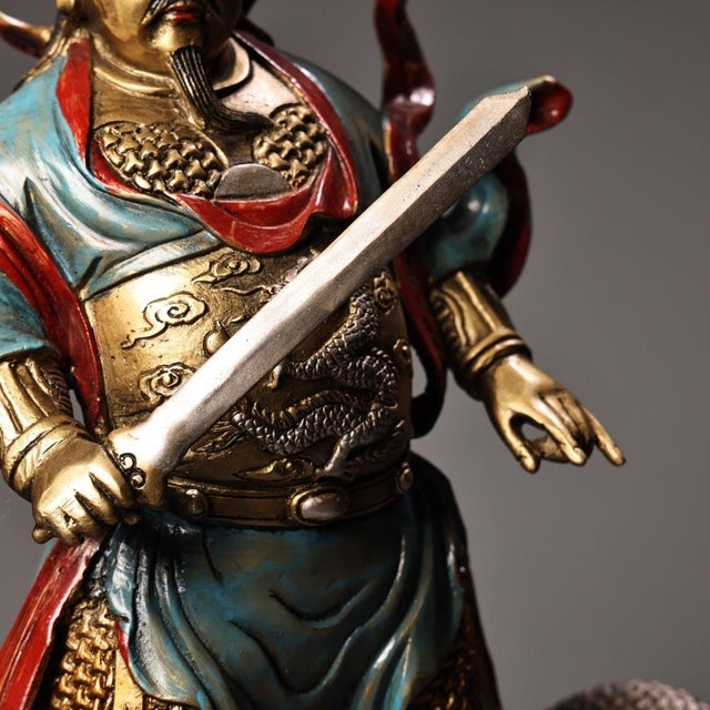 Vintage Gilt Bronze Figure of Zhenwu Emperor on Tortoise and Snake For Sale In Los Angeles - Image 6 of 10