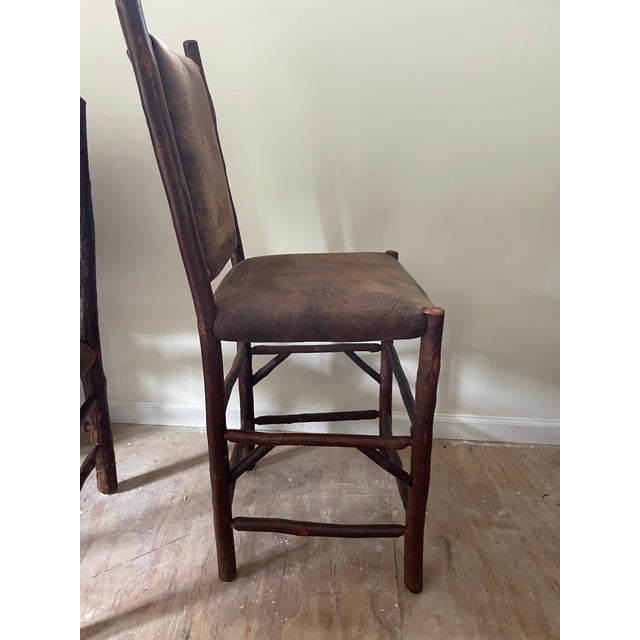 Old Hickory Furniture Co. Pair of Old Hickory “Old Faithful” Upholstered Barstools For Sale - Image 4 of 8