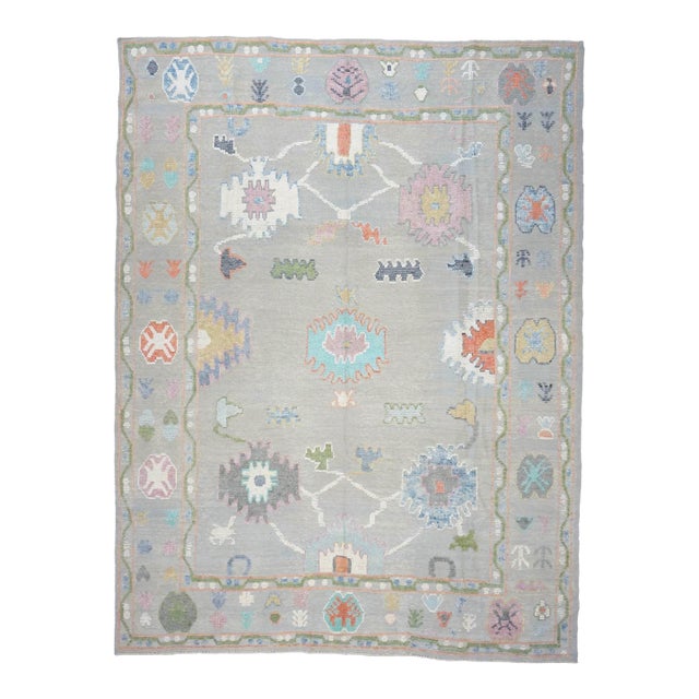 21st Century Turkish Oushak 9X12 Gray, Ivory, Orange & Green Handmade Area Rug #1144212 For Sale