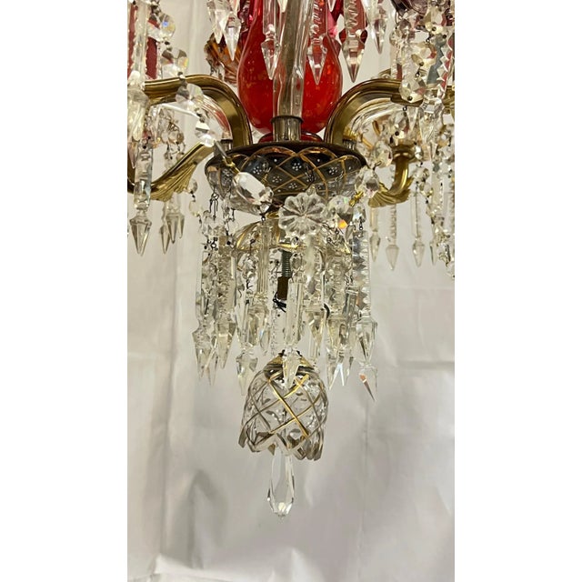 Bohemian Parcel Gilt White Enameled Red and Clear Glass Chandelier For Sale - Image 4 of 12