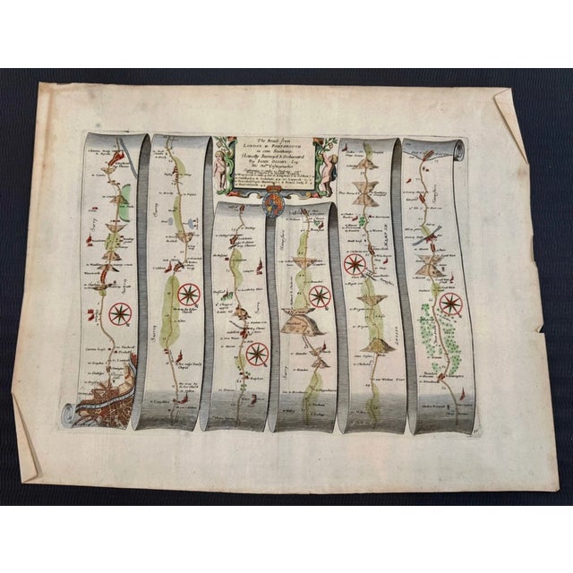 Set of 5 John Ogilby 1675 Hand Colored Road Maps Britannia England For Sale - Image 11 of 18