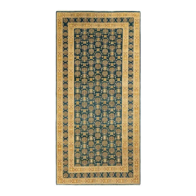 Mogul Collection Hand-Knotted Runner - Green 6' 2" x 12' 9" For Sale