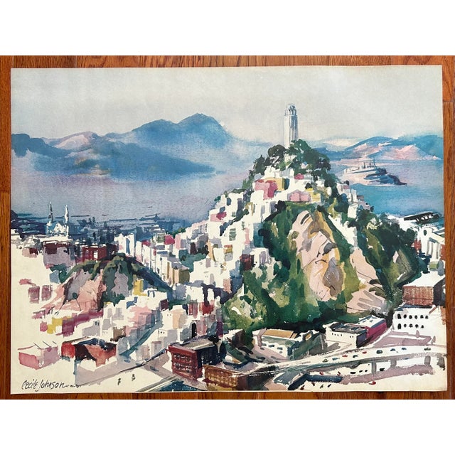 1970s Cecile Johnson Watercolor Print of San Francisco For Sale In Palm Springs - Image 6 of 6