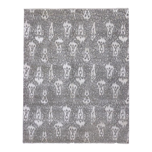 Vintage Gray Indian Ikat Rug - 08'00 X 10'03 For Sale