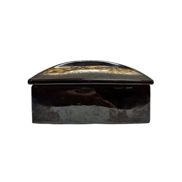 Vintage Japanese Mid-Century Modern Brown Glazed Ceramic Box For Sale - Image 4 of 6