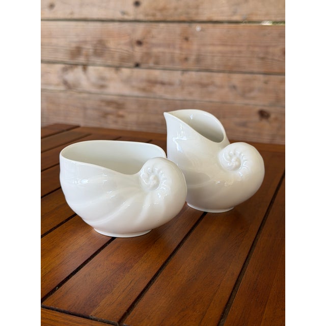 Vintage Hutschenreuther Porcelain Nautilus Shell Sugar Bowl and Creamer Set For Sale - Image 10 of 11