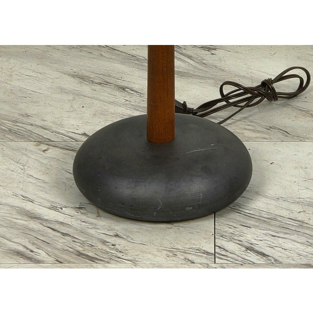 Mid-Century Modern 1960s Danish Modern Teak Lamp With Bulbous Ceramic Base For Sale - Image 3 of 6