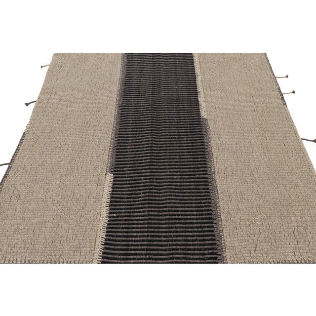 2010s Rug & Kilim’s Contemporary Kilim in Beige and Black Textural Stripes For Sale - Image 5 of 7
