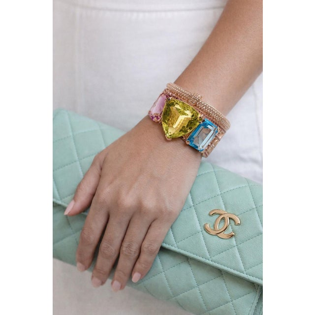 Gemstone Bochic ‘Capri’ Vintage Natural Amethyst, Lemon Topaz & Blue Topaz Bangle In 18K For Sale - Image 7 of 15