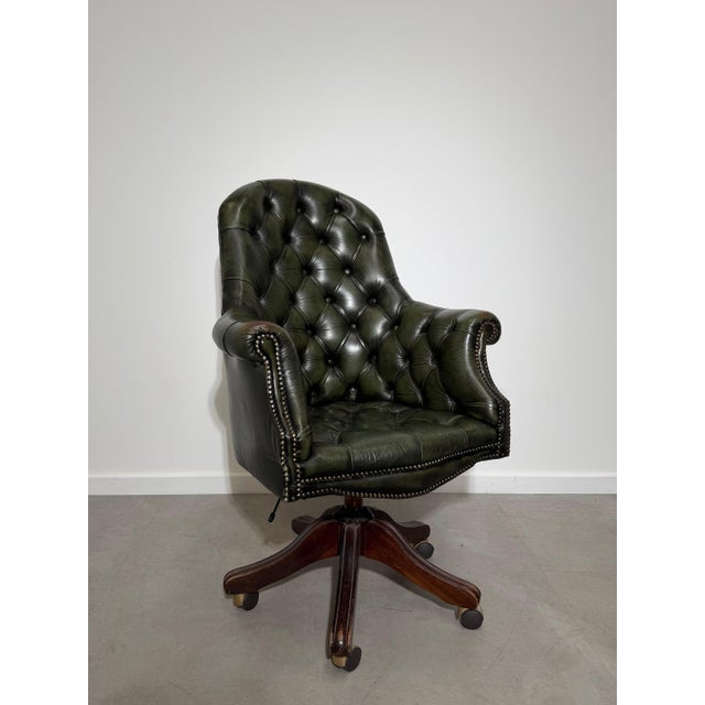 Chesterfield Director's Desk Chair in Green Leather For Sale - Image 10 of 10