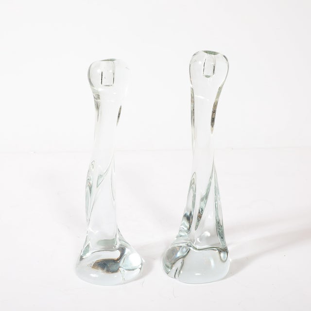 Pair of Signed Renato Anatra Transparent Sculptural Murano Glass Candlesticks For Sale In New York - Image 6 of 17