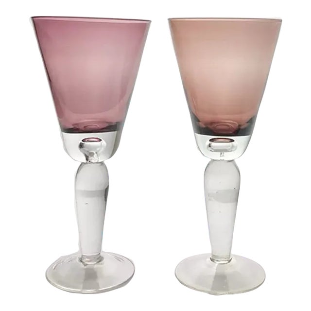 Krosno Pair of Crystal Amethyst Purple Water or Wine Glasses For Sale