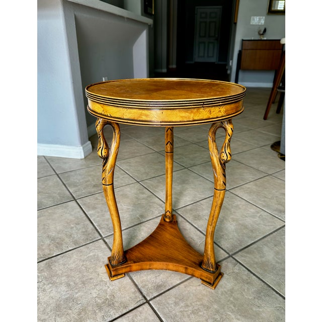 Traditional Italian Empire Style Burl Wood Swan Motif Side Table Gueridon For Sale - Image 3 of 18