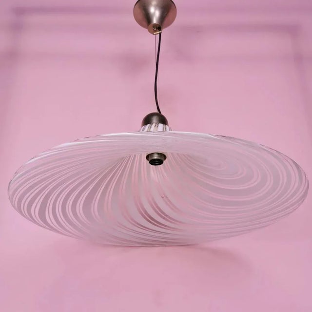 Vintage Murano Glass Pendant Light with White Streaks, 1970s, in Flawless conditions. Designed 1970 to 1979 Up to 250V...