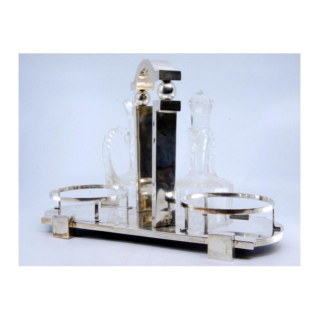 Silver Modernist Silver-Framed and Cut Glass Cruet Set, Set of 3 For Sale - Image 8 of 11