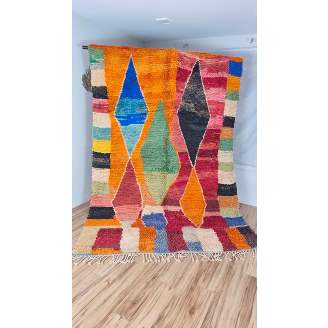 Handmade Moroccan Boujaad Rug, Orange Blue Green Diamond Patchwork, 9'8" X 6'7" For Sale - Image 4 of 13