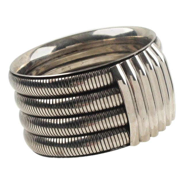 Space Age Machine Age Massive Silvered Metal Bracelet Bangle For Sale