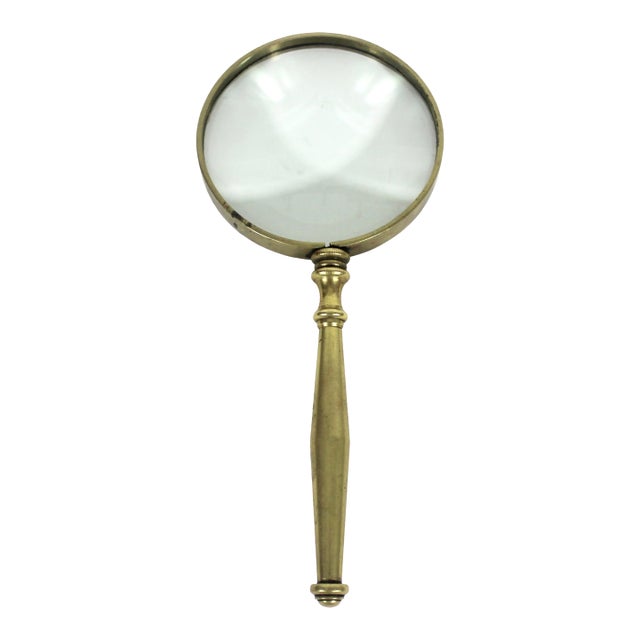 Vintage Solid Brass Magnifying Glass For Sale