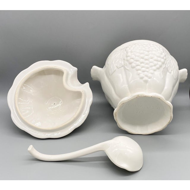 Mid Century California Pottery White Grape Vine Tureen With Ladle and Underplate For Sale - Image 11 of 12