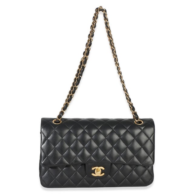 Black Black Quilted Lambskin Medium Classic Double Flap Bag For Sale - Image 8 of 9
