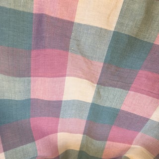 Vintage Cotton Plaid in Pinks, Yellow & Green From Malabar Fabric- 4 3/4 yards For Sale