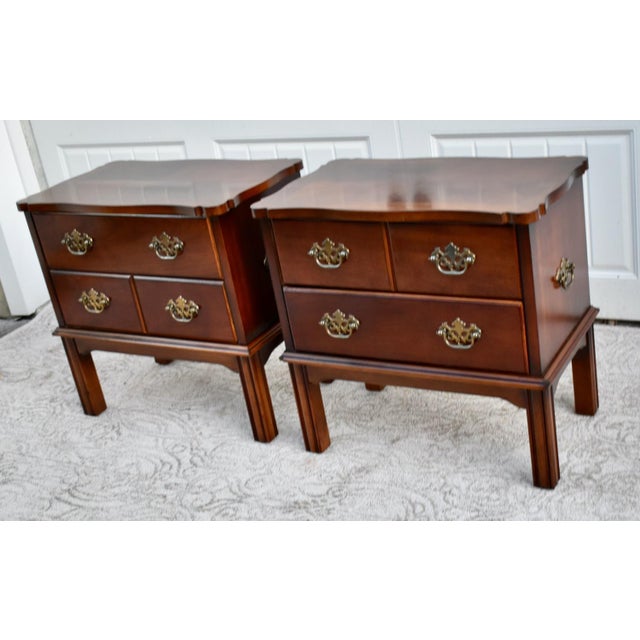 Chippendale Vintage Lane Pair of Diminutive Chippendale Style Mahogany Two Drawer Chest of Drawers For Sale - Image 3 of 11