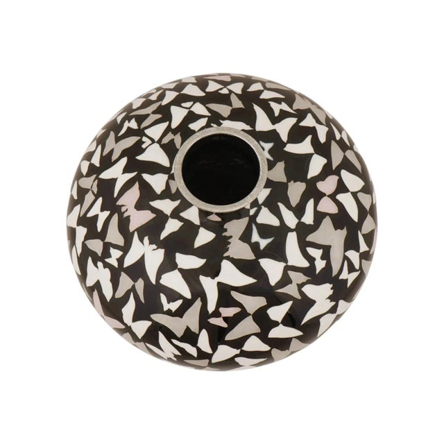 Metal Signed Japanese Cloisonne Enamel Black Ground Butterfly Vase For Sale - Image 7 of 8