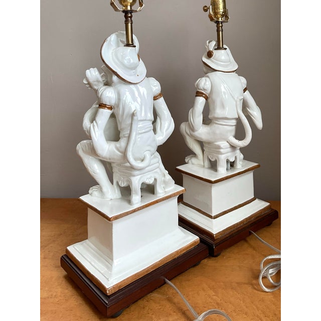 Vintage Italian Glazed Ceramic Monkey Musician Lamps - A Pair For Sale - Image 12 of 12